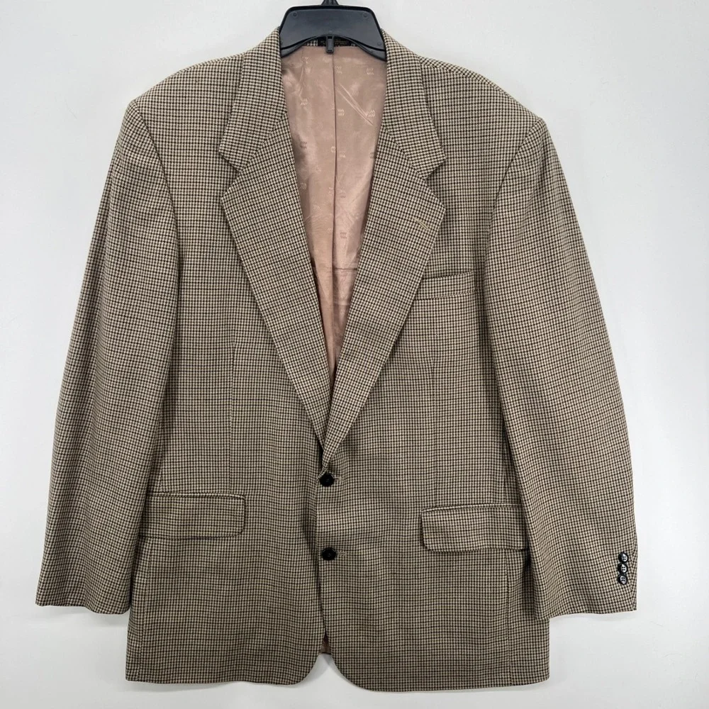 Robert Stock Mens 46L Houndstooth 2 Button‎ Blazer Sport Coat Jacket Wool